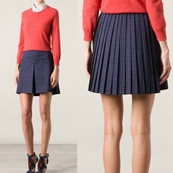 Tory Burch‎ polka dot pleated navy blue schoolgirl Klarissa skirt size 6 - Picture 1 of 6